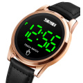 SKMEI 1684 touch led men wrist watches genuine leather band men led digital watch